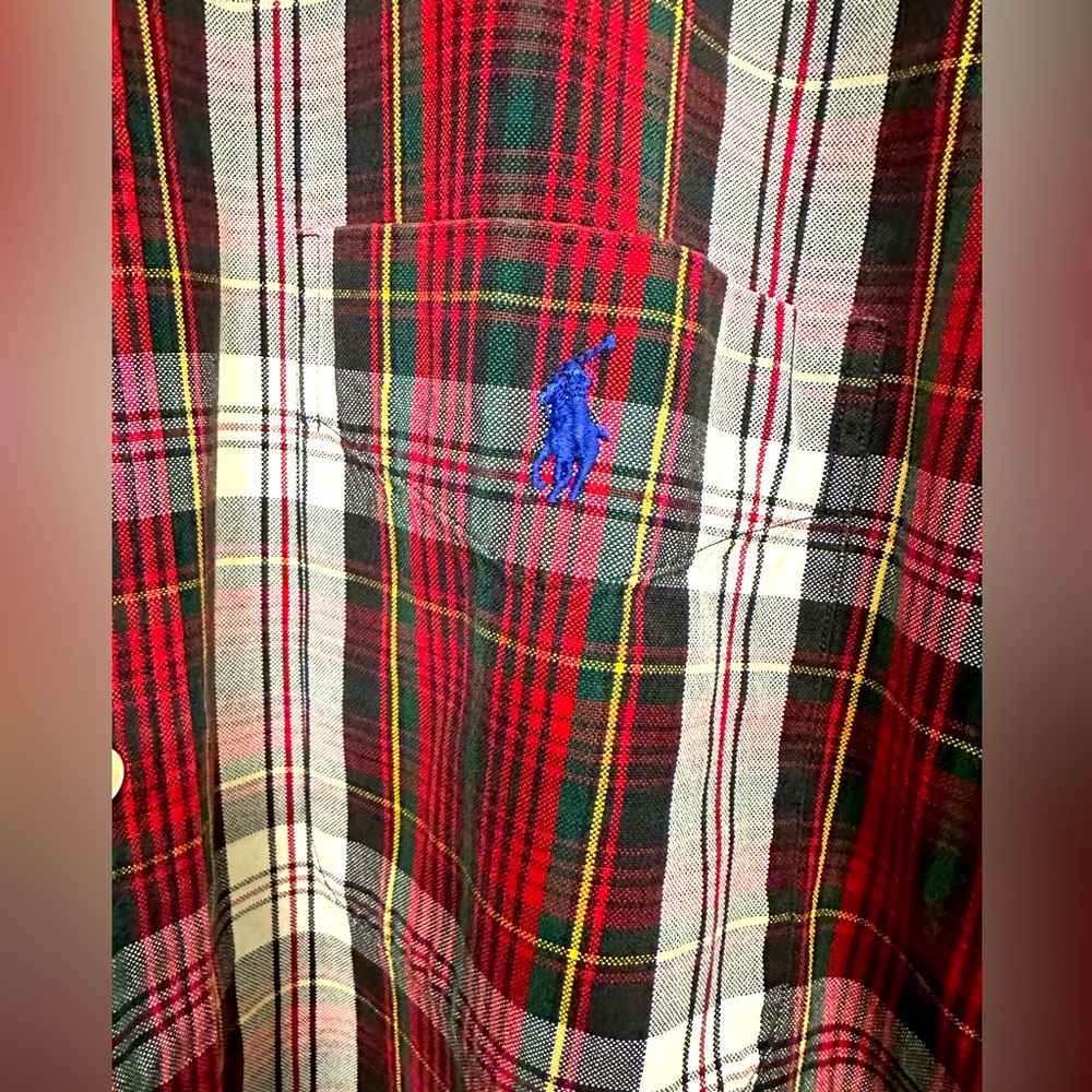 Ralph Lauren Polo Shirt Mens L Plaid BLAIRE Cotton Long Sleeve Button Down VTG